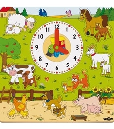 Puzzle dřevěné Hodiny se zvířátky na farmě - Produkt Puzzle dřevěné Hodiny se zvířátky na farmě